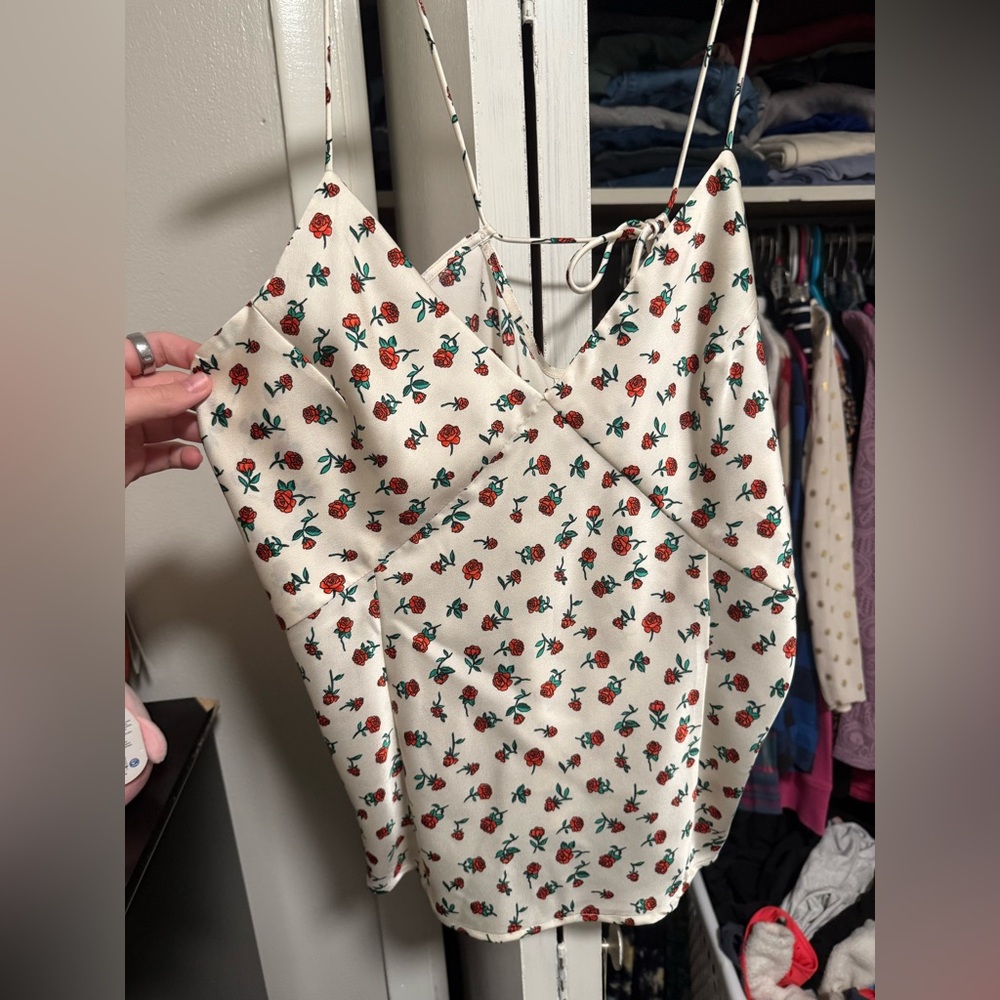 a new day Cream Camisole with Red Floral Print
